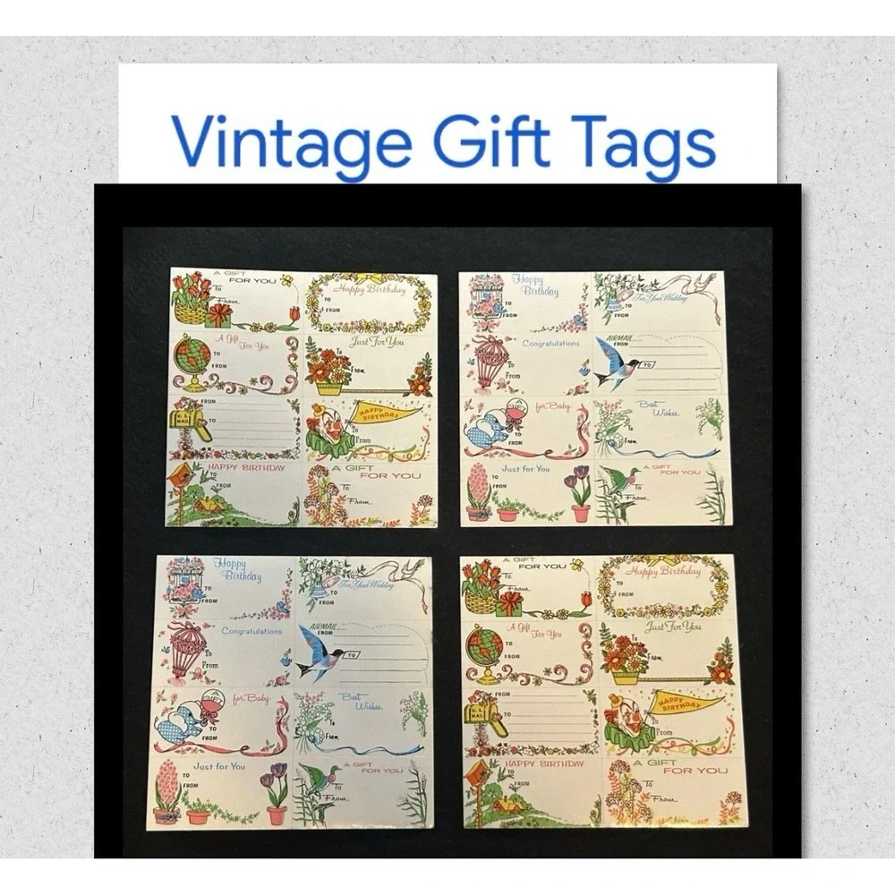 Gift Tags Vintage Lot - 4 Mixed Sheets Birthday, Wedding, Christmas, Baby (36+)
